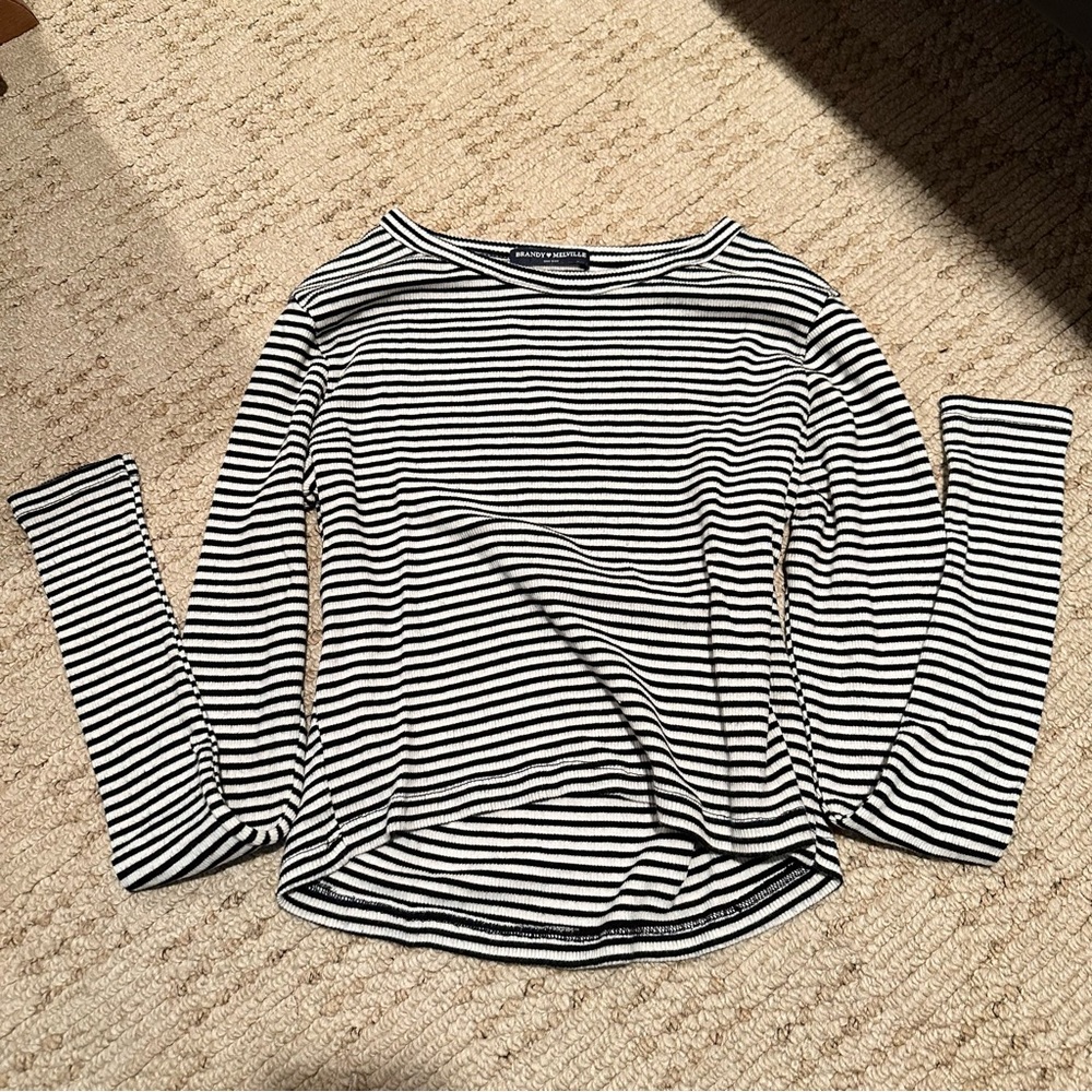 Brandy Melville Black and White Striped Long Sleeve Top
